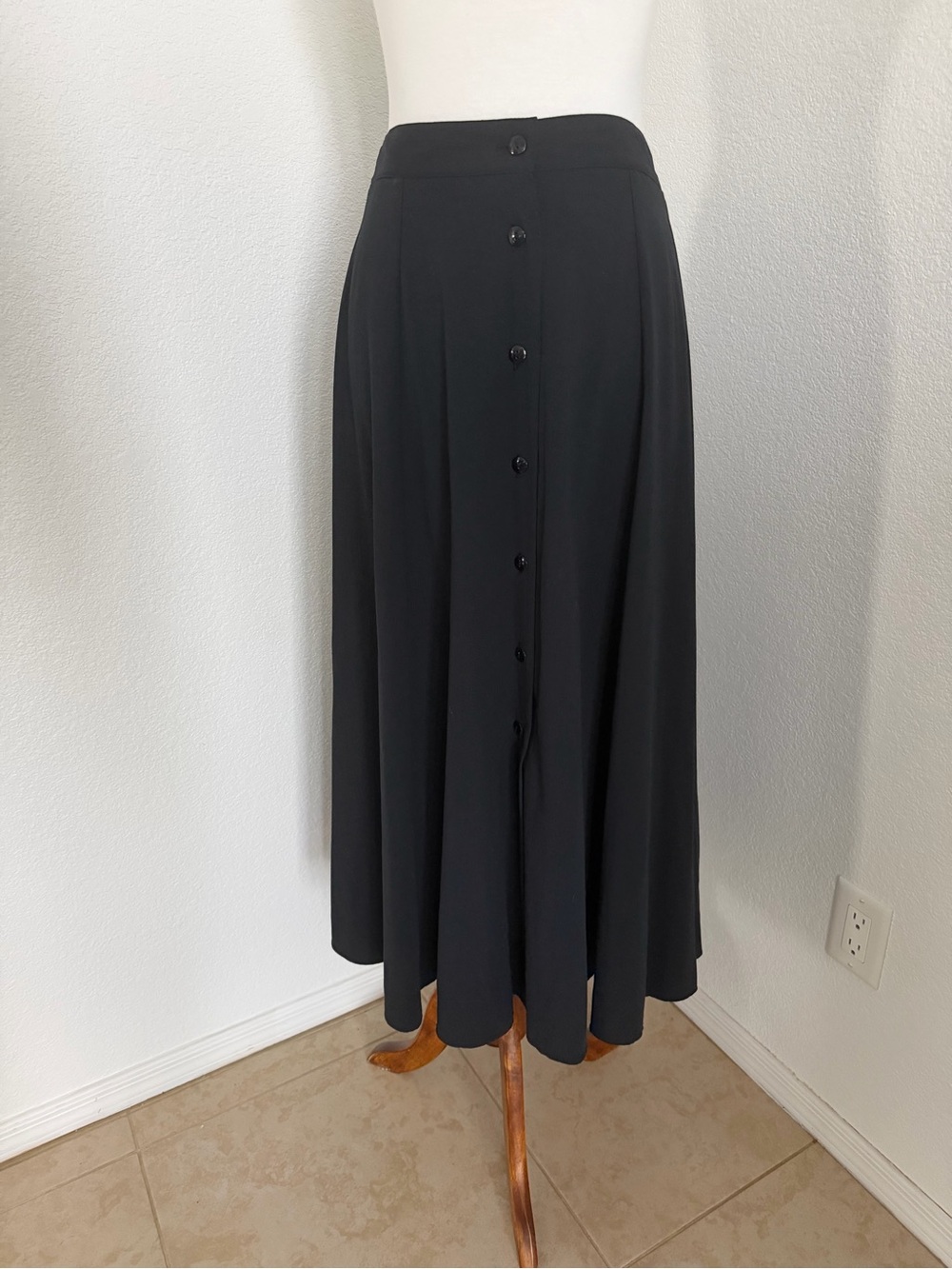 Vintage Lauren Woods Black Button Front Maxi Skirt Size 10